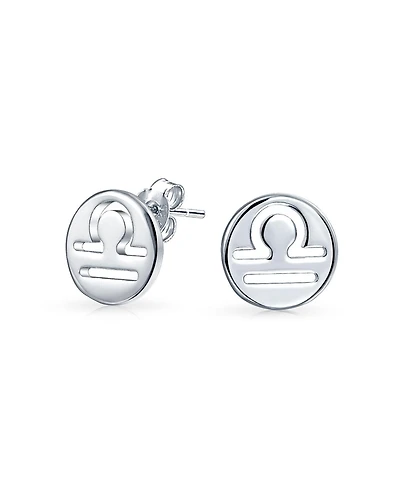 Bling Jewelry Tiny Simple Round Astrology Libra Horoscope Zodiac Stud Earrings Sterling Silver