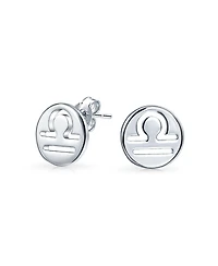 Bling Jewelry Tiny Simple Round Astrology Libra Horoscope Zodiac Stud Earrings Sterling Silver