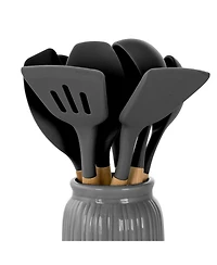 MegaChef Gray Silicone and Wood Cooking Utensils, Set of 9
