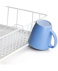 MegaChef 17.5 Inch White Single Level Dish Rack with 14 Plate Positioners and a Detachable Utensil Holder