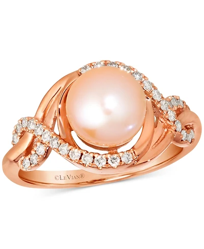Le Vian Pink Freshwater Pearl (8mm) & Nude Diamond (1/4 ct. t.w.) Twist Ring in 14k Rose Gold