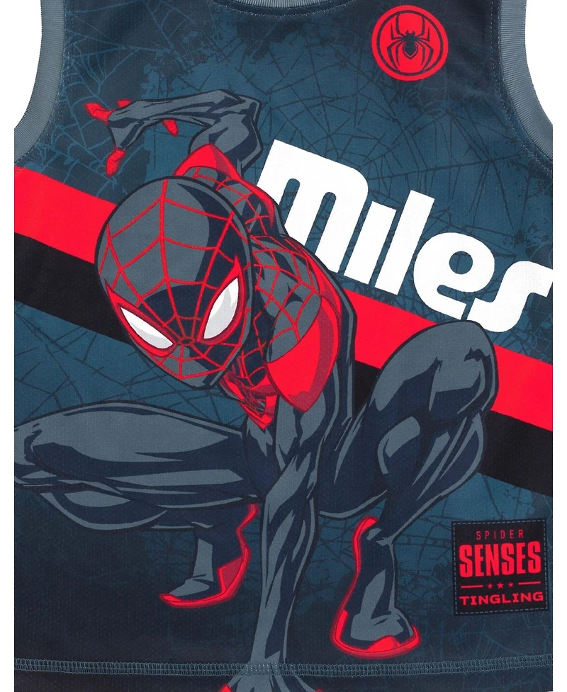Marvel Toddler Boys Spider-Man Miles Morales Mesh Jersey Tank Top Shirt and Basketball Shorts to