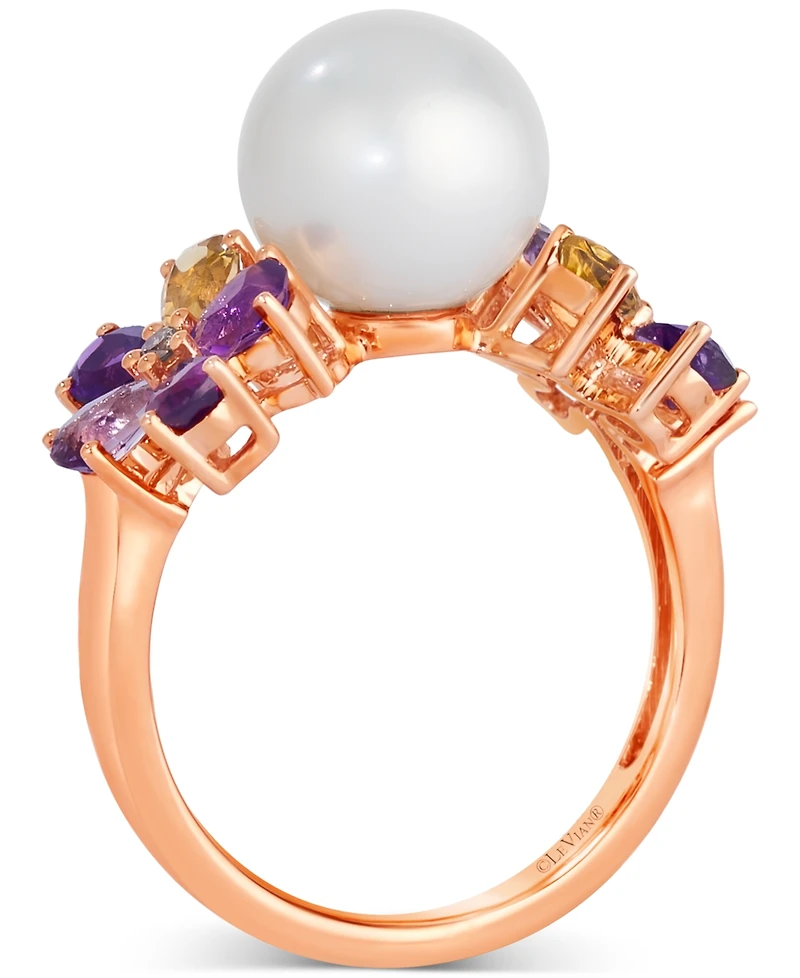 Le Vian Vanilla Pearl (9-1/2mm), Multi-Gemstone (1-1/3 ct. t.w.), & Nude Diamond Accent Flower Ring in 14k Rose Gold