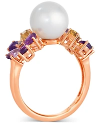 Le Vian Vanilla Pearl (9-1/2mm), Multi-Gemstone (1-1/3 ct. t.w.), & Nude Diamond Accent Flower Ring in 14k Rose Gold
