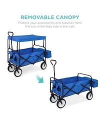 Best Choice Products Folding Utility Cargo Wagon Cart w/ Removable Canopy, Cup Holders
