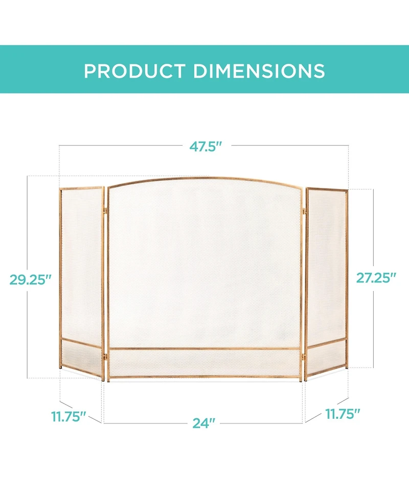 Best Choice Products 47.5x27.25in 3-Panel Steel Mesh Fireplace Screen, Spark Guard w/ Rustic Worn Finish