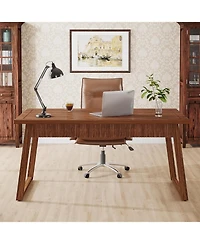 Tribesigns Home Office Executive Desk: 55 Inches Solid Wood Computer Desk with Drawer, Rustic Pc Laptop Desk Workstation Furniture, Walnut Brown
