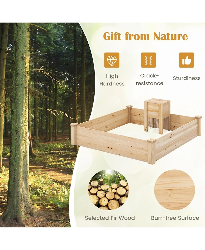 Skonyon 49 x 49 x 10 Inch Raised Garden Bed with Compost Bin and Open-ended Bottom-Natural