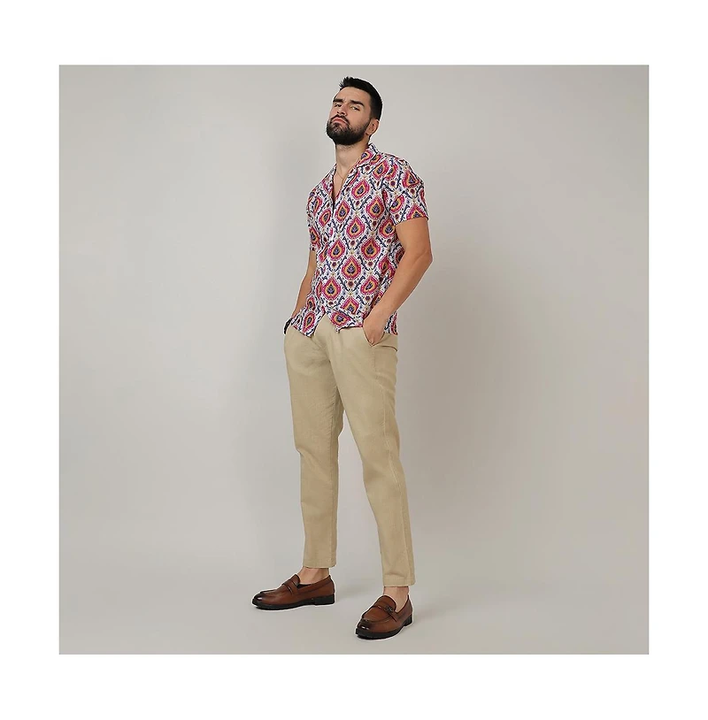 Men's Crimson Red & Ivory White Ethnic Shirt