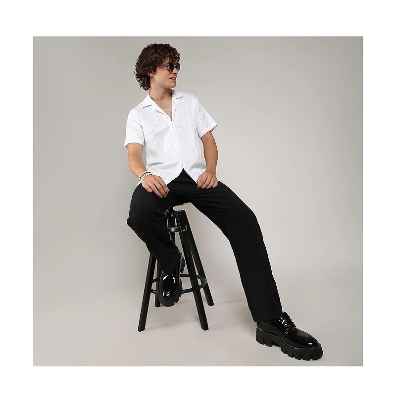 Men's Chalk White Embroidered Heathered Shirt