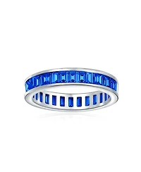 Bling Jewelry Cubic Zirconia Channel Set Rectangle Baguette Cz Eternity Ring Band Yellow Gold Plated .925 Sterling Silver 4MM Stackable Rings