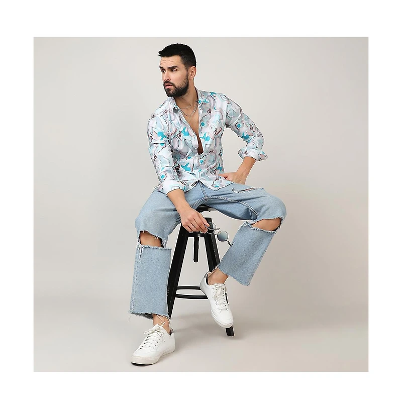 Men's Sky Blue & Ivory White Fluid Fade Shirt