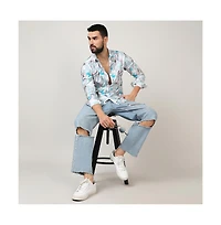 Men's Sky Blue & Ivory White Fluid Fade Shirt