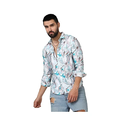 Men's Sky Blue & Ivory White Fluid Fade Shirt