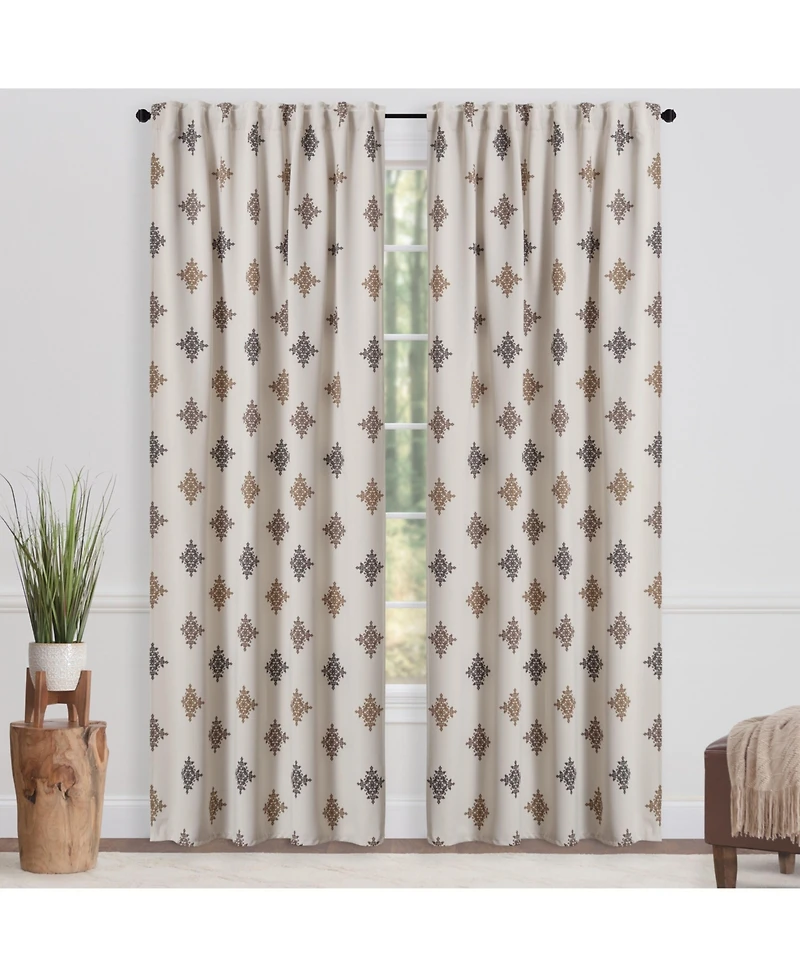 Chanasya Premium 2-Panel Ornamental Damask Room Darkening Curtains - 3-in-1 Back Tab, Rod Pocket, Ring Tab - for Windows Living Room Bedroom