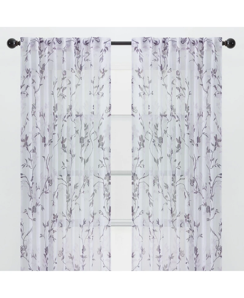 Chanasya Premium 2-Panel Floral Textured Sheer Curtain Panels - 3-in-1 Back Tab, Rod Pocket