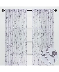 Chanasya Premium 2-Panel Floral Textured Sheer Curtain Panels - 3-in-1 Back Tab, Rod Pocket