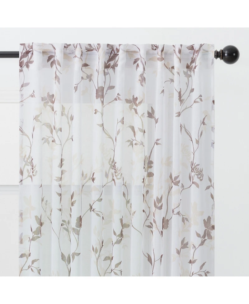 Chanasya Premium 2-Panel Floral Textured Sheer Curtain Panels - 3-in-1 Back Tab, Rod Pocket