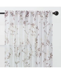 Chanasya Premium 2-Panel Floral Textured Sheer Curtain Panels - 3-in-1 Back Tab, Rod Pocket