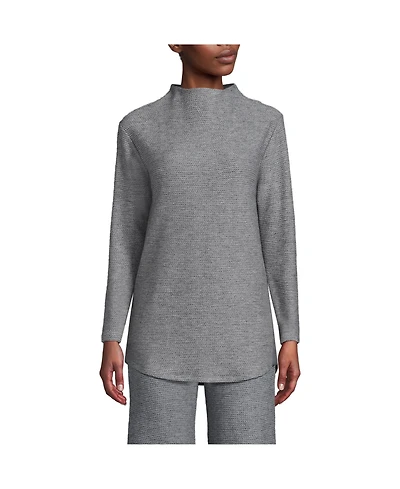 Lands' End Women's Petite Cable Ottoman Relaxed Long Sleeve Funnel Neck Tunic