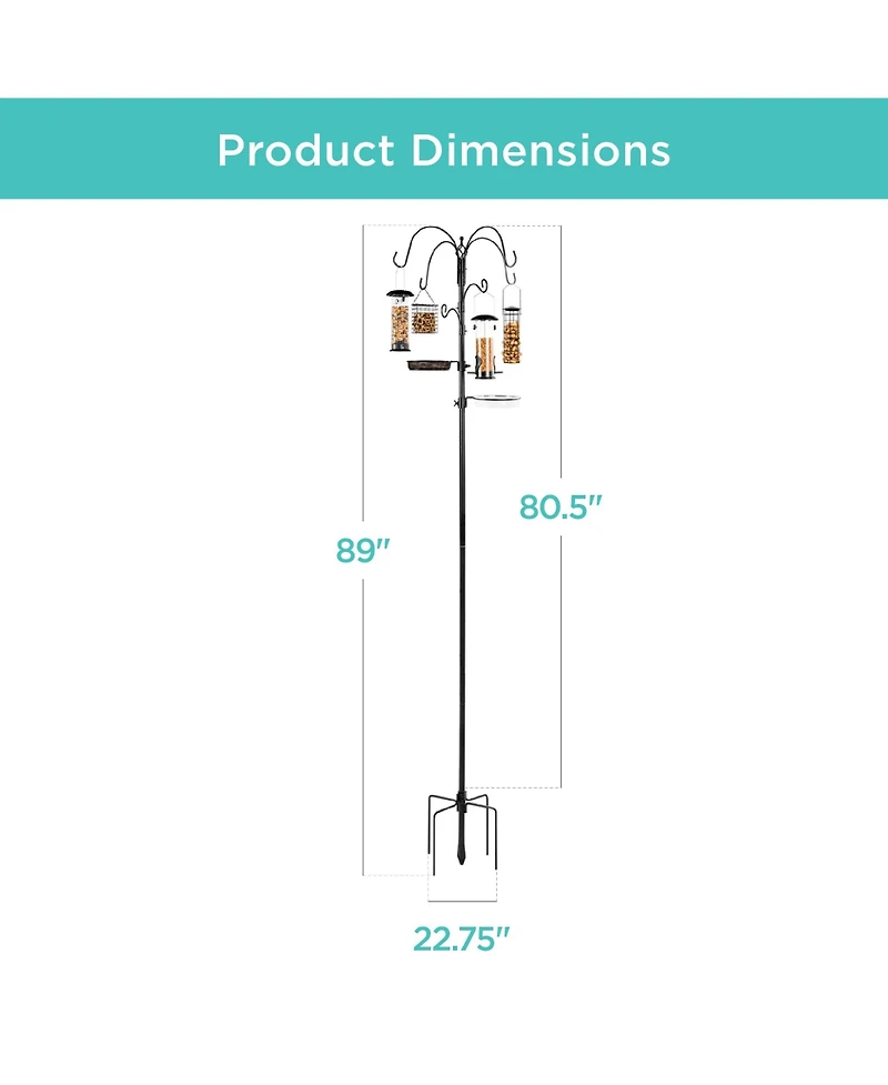 Best Choice Products 89in 6-Hook Bird Feeding Station, Steel Multi-Feeder Stand w/ 4 Feeders, Tray, Bird Bath