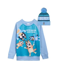 Bluey Little Boys Fleece Sweatshirt and Cotton Gauze Hat