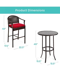 Best Choice Products 3-Piece Outdoor Wicker Bistro Bar Height Set for Patio, Garden w/ Barstools, Steel Frame