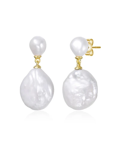 Sterling Silver 14K Gold Plated with Mother of Pearl Coin Drop Dangle Earrings