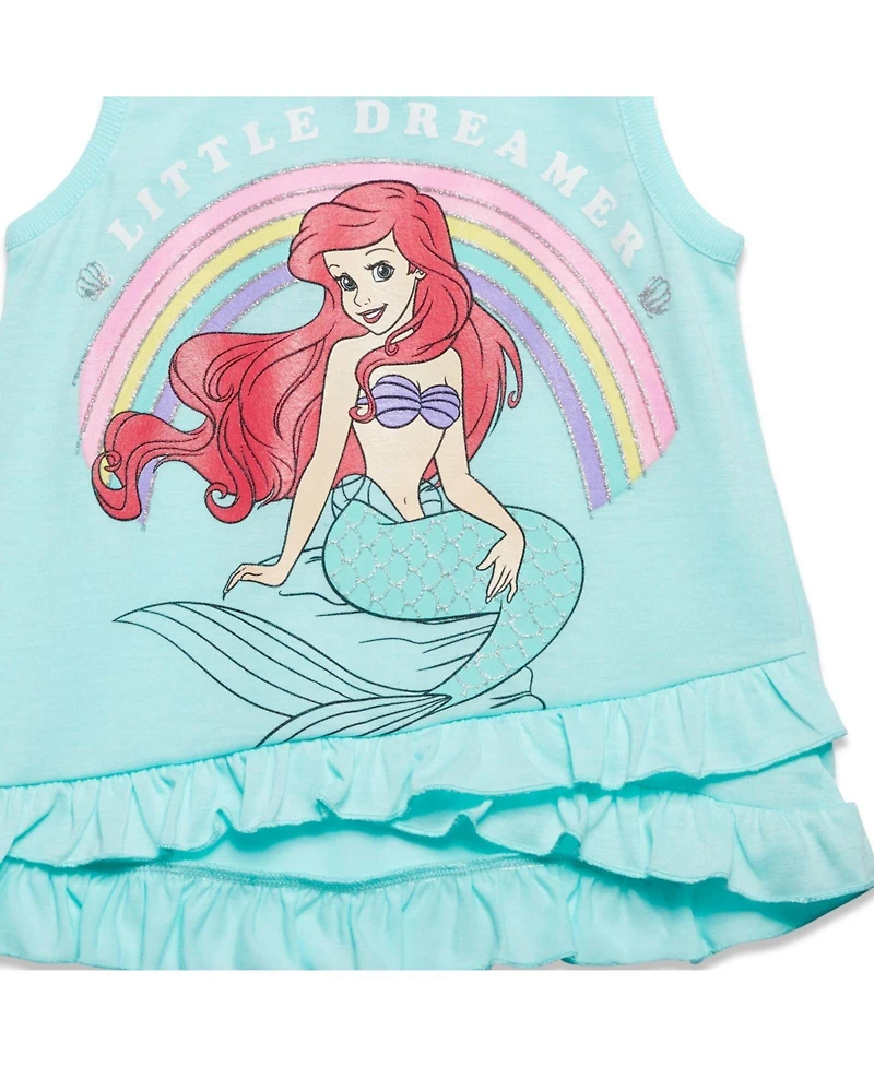 Disney Toddler Girls Princess Moana Belle Minnie Mouse Nightmare Before Christmas Tank Top and French Terry Shorts to