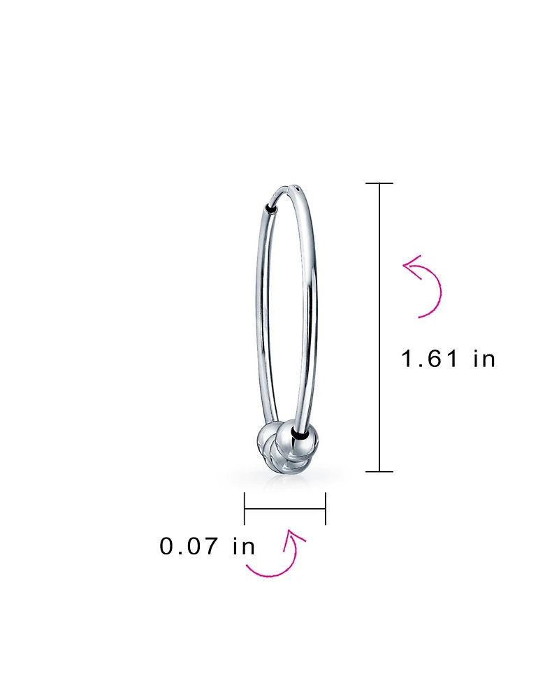 Bling Jewelry Balinese Tribal Ball Bead Hoop Huggie Earrings Bohemian Boho Style Sterling Silver