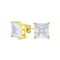 Bling Jewelry Square Cz Cubic Zirconia Invisible Cut Stud Earrings 14K Gold Plated .925 Sterling Silver