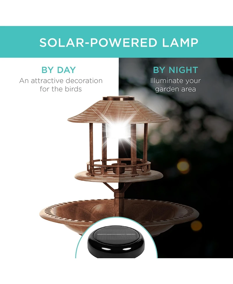 Best Choice Products Solar Outdoor Bird Bath Pedestal Fountain Garden Decoration w/ Fillable Planter Base