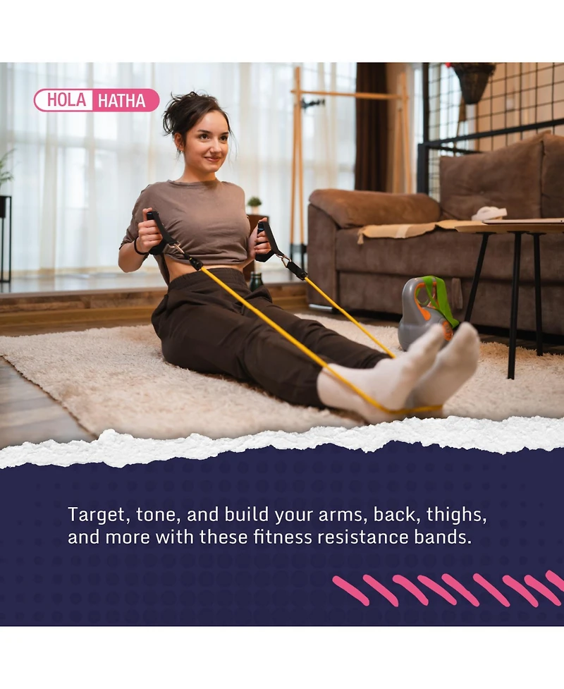 HolaHatha Resistance Band 110lb Maximum Workout Set with 5 Bands and 2 Handles