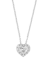 Effy Lab Grown Diamond Heart & Round Halo 18" Pendant Necklace (2-1/10 ct. t.w.) in 14k White Gold
