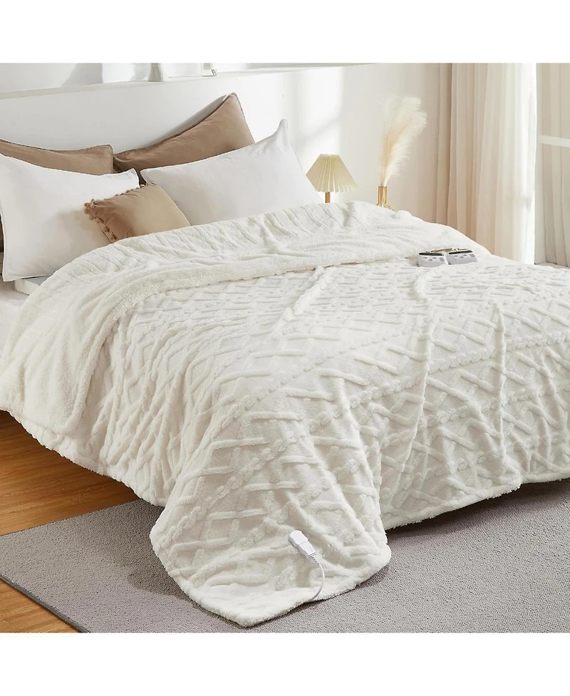 Caromio King Size Tufted Sherpa Electric Heated Blanket with Dual Control, 100" x 90"