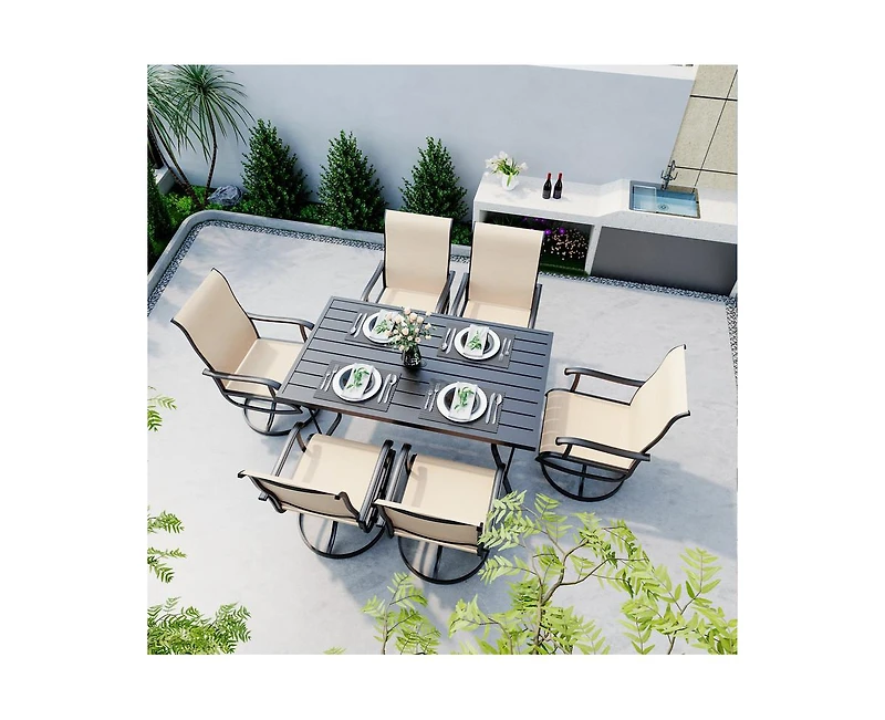Pamapic 7-Piece Patio Dining Set with 6 Textilene Swivel Chairs