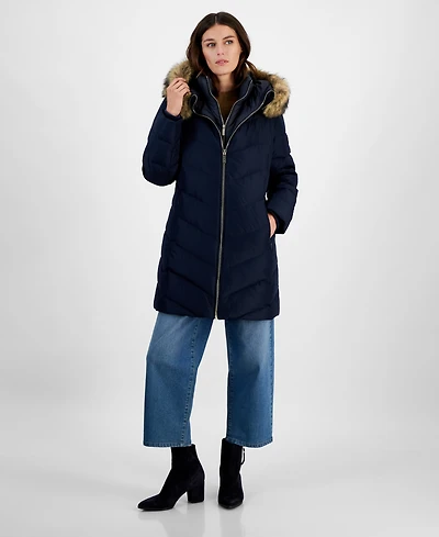 Michael Kors Women's Bibbed Faux-Fur-Trim Hooded Puffer Coat