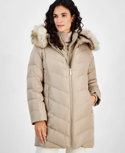 Michael Michael Kors Women's Bibbed Faux-Fur-Trim Hooded Puffer Coat