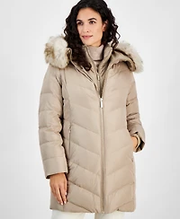 Michael Michael Kors Women's Bibbed Faux-Fur-Trim Hooded Puffer Coat