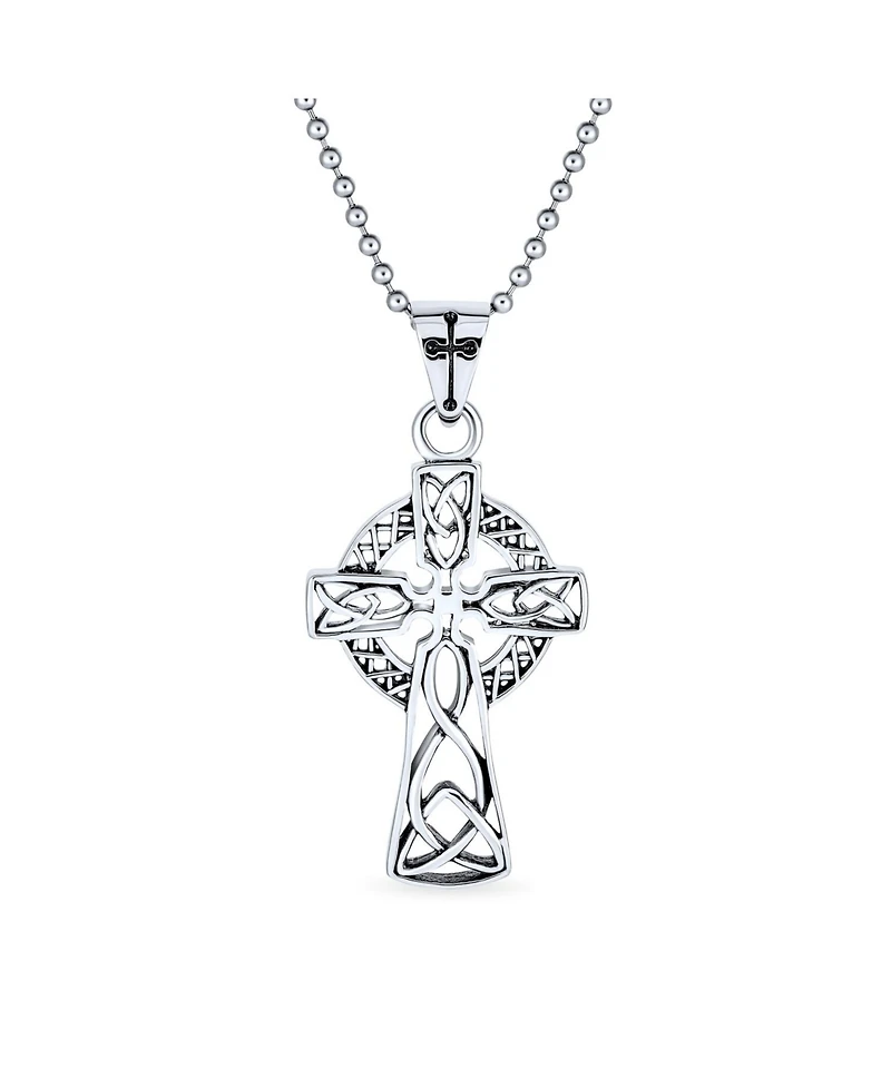 Bling Jewelry Protection Amulet Ancient Irish Viking Celtic Cross Pendant Necklace Oxidized Stainless Steel 20 Inch Ball Chain