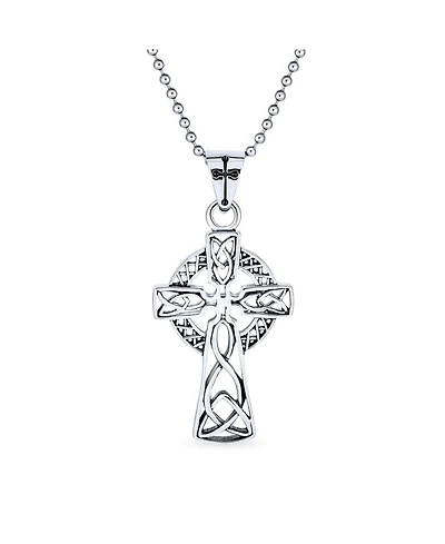 Bling Jewelry Protection Amulet Ancient Irish Viking Celtic Cross Pendant Necklace Oxidized Stainless Steel 20 Inch Ball Chain