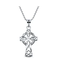 Bling Jewelry Protection Amulet Ancient Irish Viking Celtic Cross Pendant Necklace Oxidized Stainless Steel 20 Inch Ball Chain