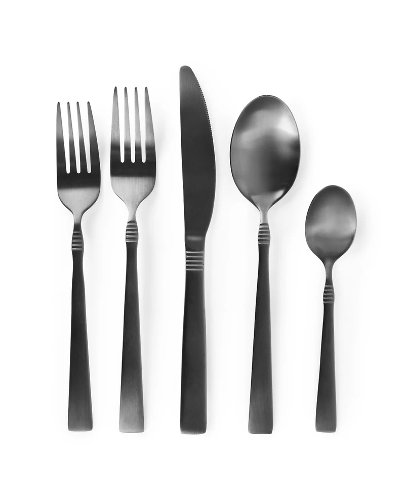 MegaChef Cravat 20 Piece Flatware Utensil Set, Stainless Steel Silverware Metal Service for 4 Matte Black