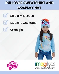 My Little Pony Girls Rainbow Dash Pullover Fleece Sweatshirt and Cosplay Hat