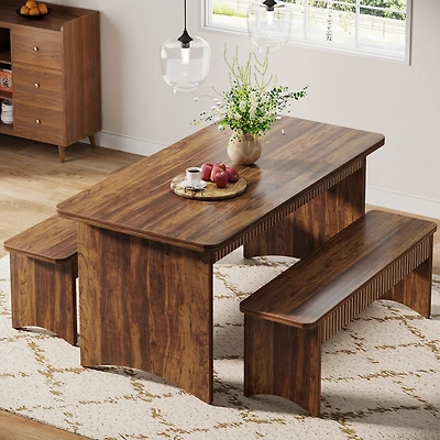 Tribesigns 3-Piece Dining Table Set, 55" Dining Room Table with 2 Benches for 4-6 People, Farmhouse Rectangular Dining Room Table Set for Kitchen, Din