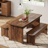 Tribesigns 3-Piece Dining Table Set, 55" Dining Room Table with 2 Benches for 4-6 People, Farmhouse Rectangular Dining Room Table Set