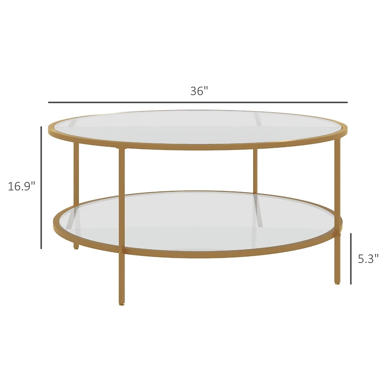Homcom Round Side Table with Storage, 2-Tier End Tempe Glass Top