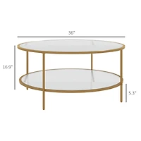Homcom Round Side Table with Storage, 2-Tier End Tempe Glass Top