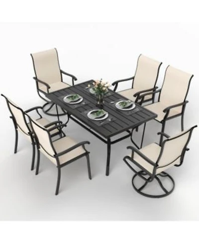 Pamapic Piece Metal Outdoor Patio Dining Set With Textilene Chairs Rectangle Table