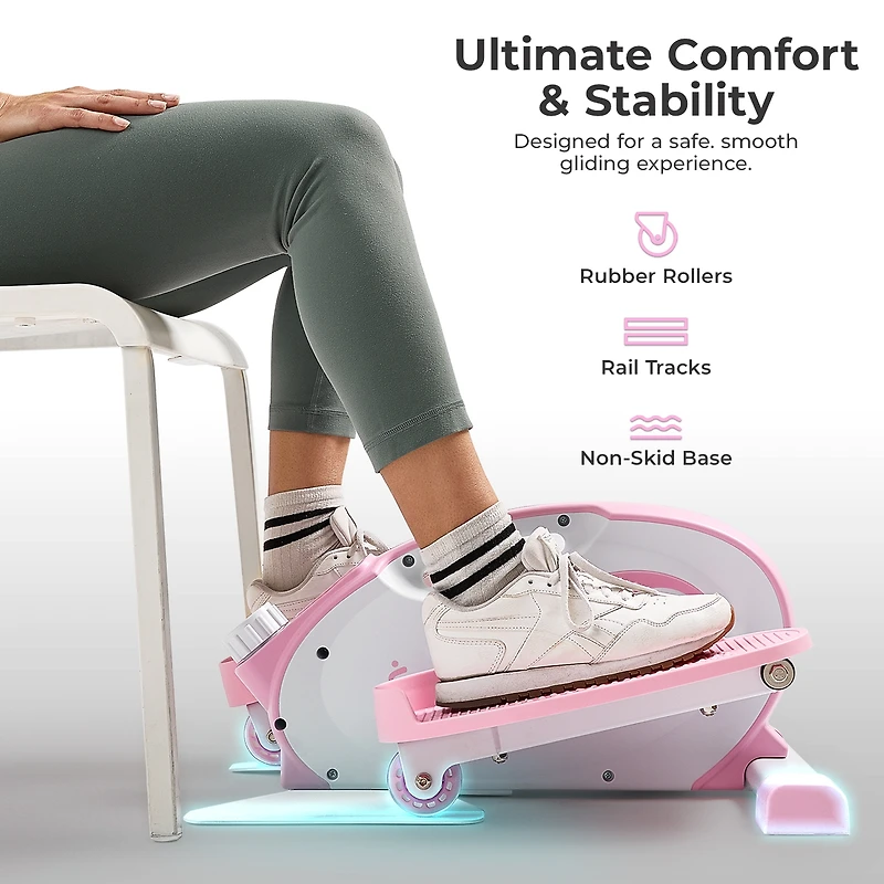 Sunny Health & Fitness Smart Pink Under-Desk Elliptical Trainer, Mini Pedal Exerciser with Bluetooth Link to Free SunnyFit App